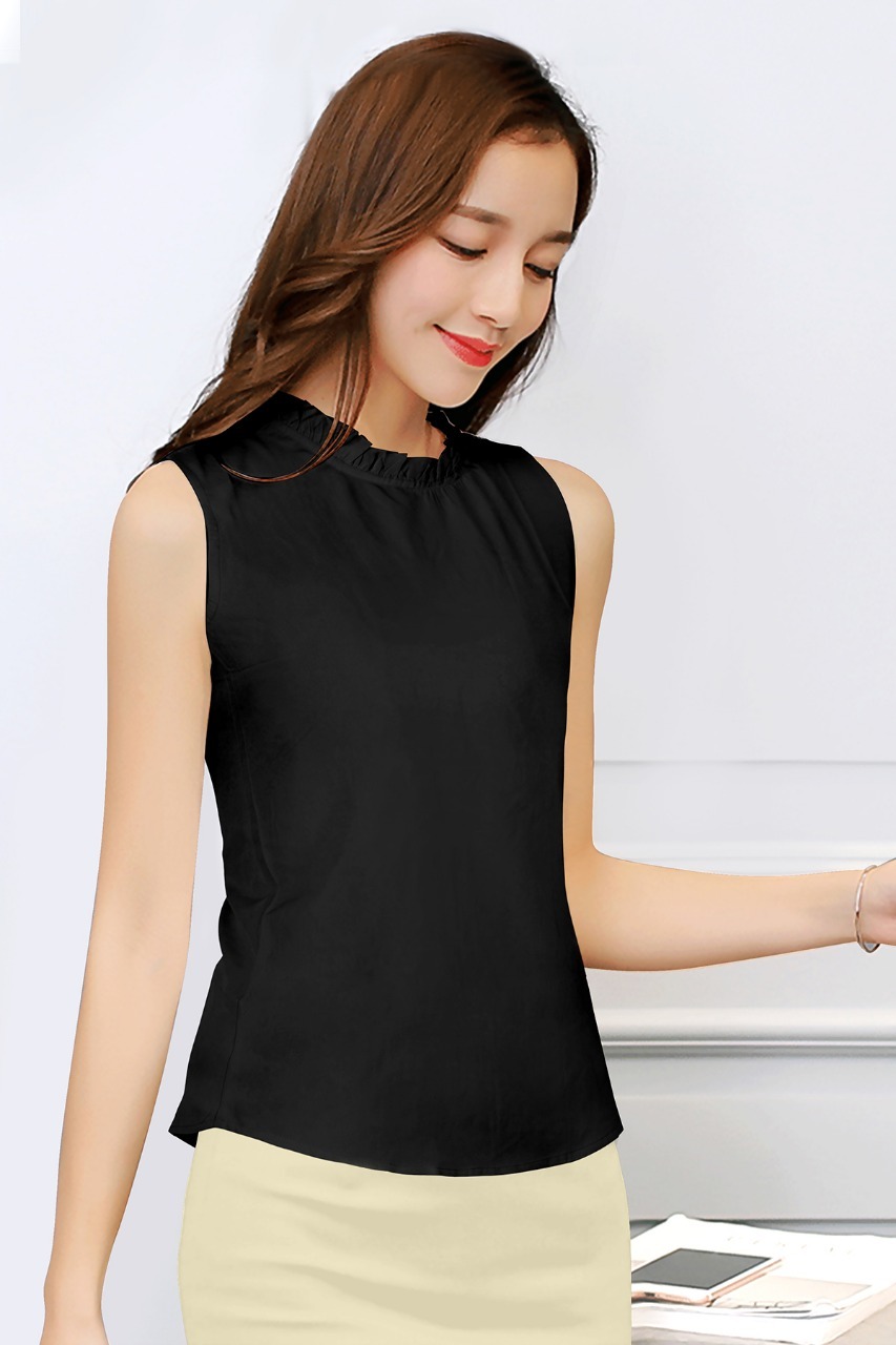 Designer Top - Crepe Fabric, Sizes S/l/xl, Black Color, Sleeveless Style, All-season Wear, Plain Pattern, Washable, Trendy Fashion Statement