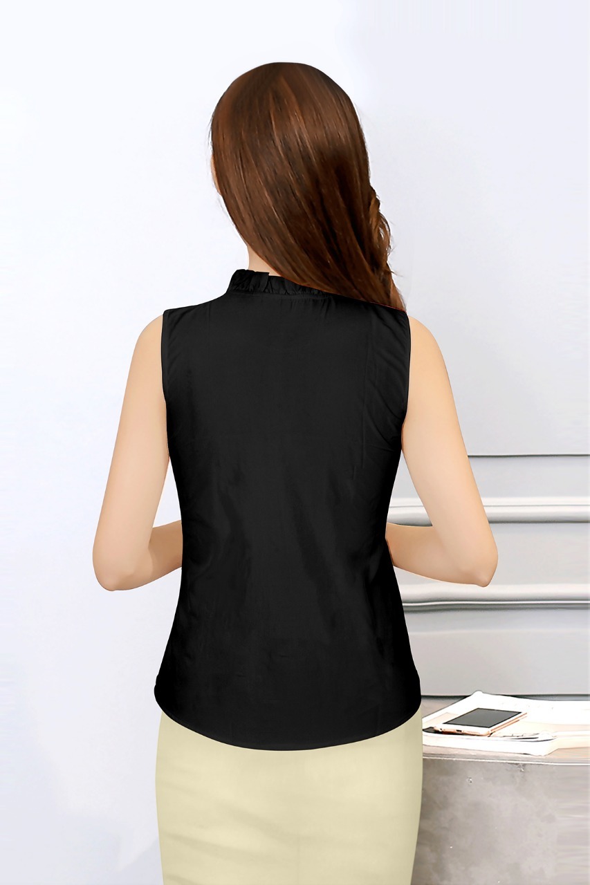 Designer Top - Crepe Fabric, Sizes S/l/xl, Black Color, Sleeveless Style, All-season Wear, Plain Pattern, Washable, Trendy Fashion Statement
