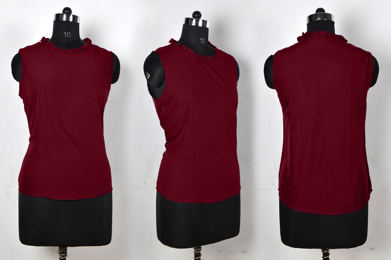 Girl Printed Top - Crepe Material, Sizes S-l, Maroon Color, Short Sleeve, Casual Style | Easy To Wash, All-season Comfort, Plain Pattern