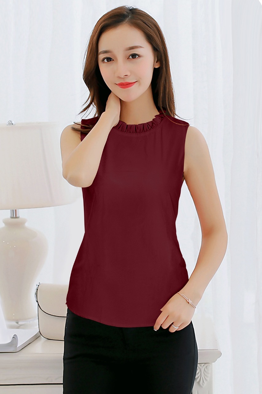 Girl Printed Top - Crepe Material, Sizes S-l, Maroon Color, Short Sleeve, Casual Style | Easy To Wash, All-season Comfort, Plain Pattern