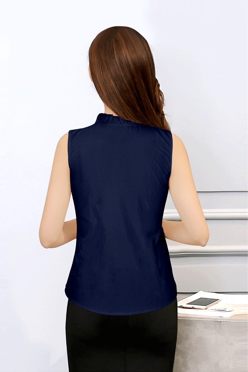 Top - Crepe Material, Sizes S, M, L, Xl, Blue Color, Casual Style, Sleeveless Design | Soft, Washable, Long-lasting, Plain Pattern