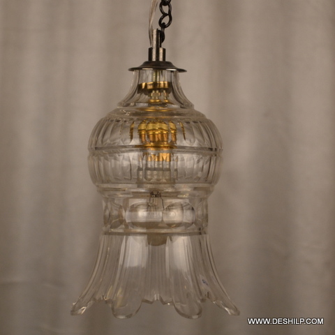 Clear Cutting Glass Wall Hanging Lamp - Handmade Glass & Metal, 8x12 To 8x15 Inches, Transparent Color, Traditional Style With Polished Finish, Weighing 4-8 Kilograms