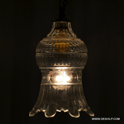 Clear Cutting Glass Wall Hanging Lamp - Handmade Glass & Metal, 8x12 To 8x15 Inches, Transparent Color, Traditional Style With Polished Finish, Weighing 4-8 Kilograms