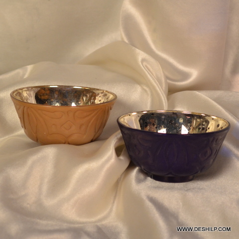 Round Colorful Glass Silver Bowls