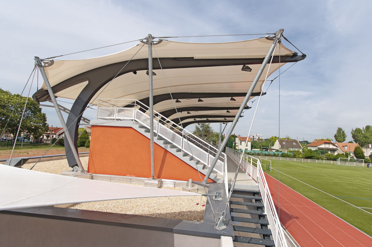 Stadium Roofing Tensile Structure - Steel Frame, White Pvc Sail Roof | One Aluminum Window, Durable Ms And Steel Materials