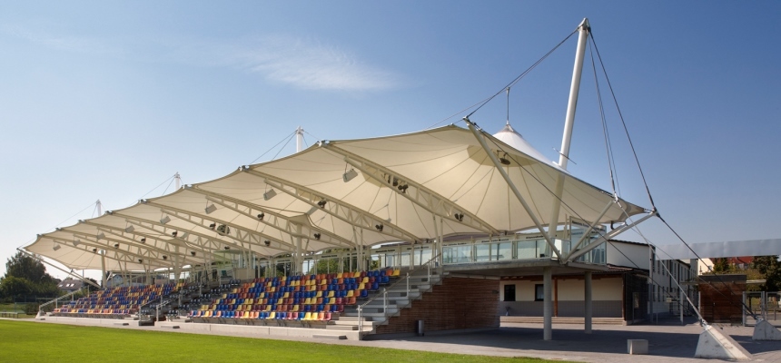 Stadium Covering Shades - Pvc Panel, 10-12 Ft, White | Prefab & Modular Design, Sturdy Steel Roof, Waterproof & Uv Protected, 6mm Wall Thickness, Easy Installation