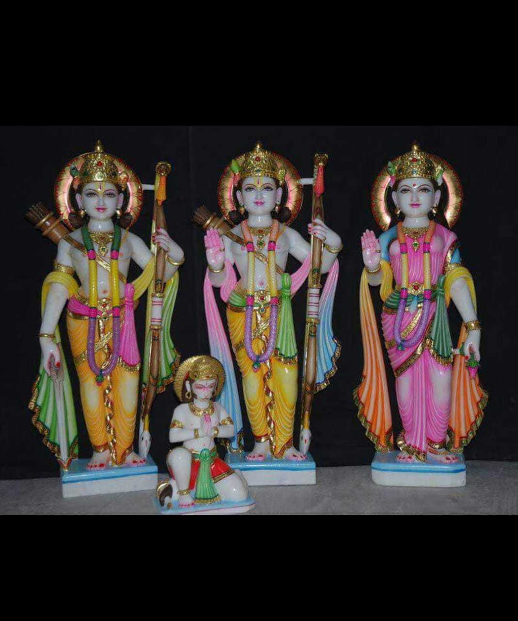 Marble Ram Darbar Figurine - 3 Feet Height | Handmade Temple Style, Religious Theme With Painted Finish