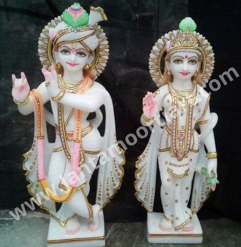 White Antique Radha Krishna Statue