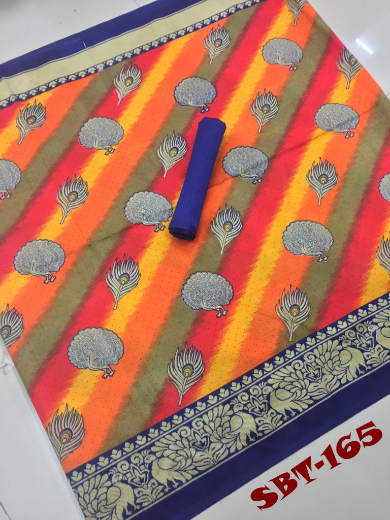 Printed Art Silk Saree - Art Silk 5.5 Mtr Length Multicolour | Features Beads Closure Zari Work Striped Pattern