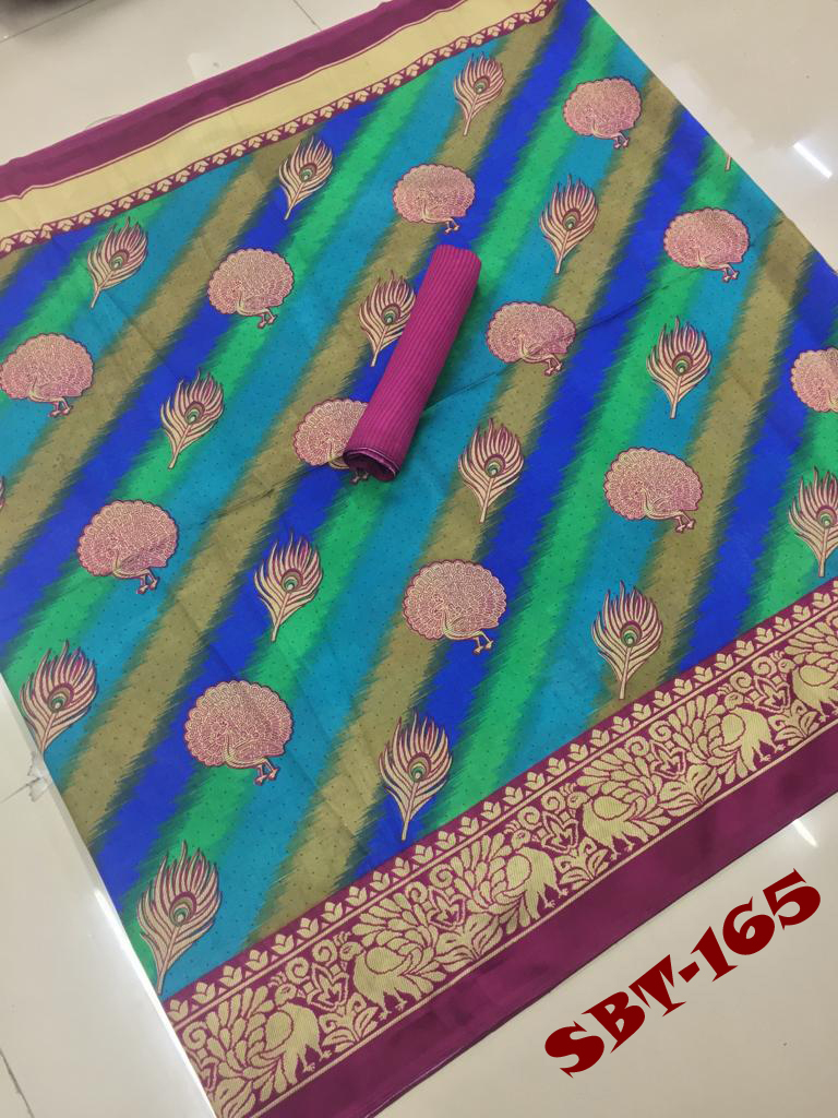 Printed Art Silk Saree - Art Silk 5.5 Mtr Length Multicolour | Features Beads Closure Zari Work Striped Pattern