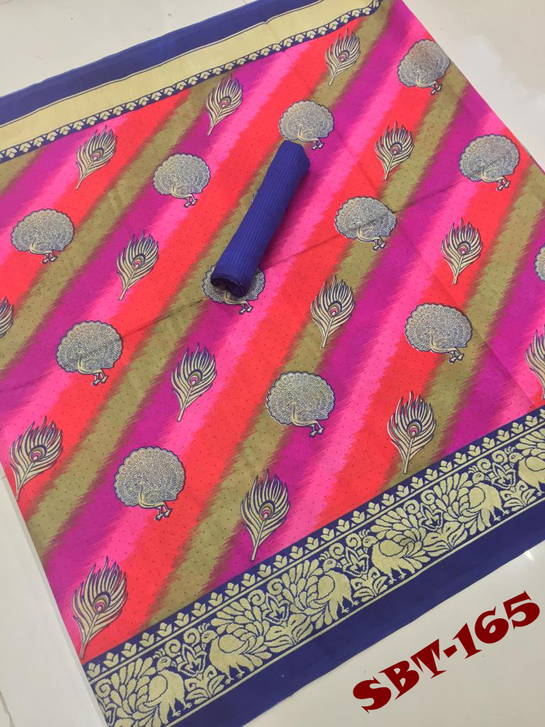 Printed Art Silk Saree - Art Silk 5.5 Mtr Length Multicolour | Features Beads Closure Zari Work Striped Pattern