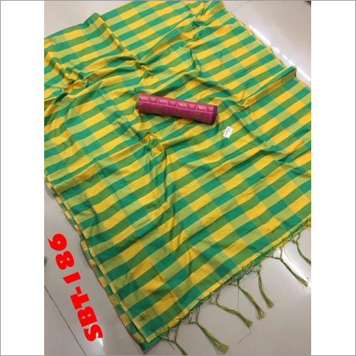 Uppada Checks Saree with Jhalar - Cotton Blend, 5.5 Mtr Length, 0.8 Mtr Blouse | Zari Work, Striped Pattern, Multicolour Design