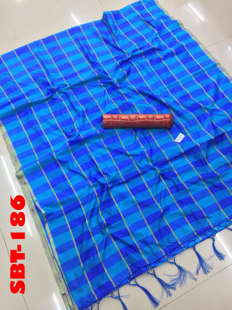 Uppada Checks Saree With Jhalar - Cotton Blend, 5.5 Mtr Length, 0.8 Mtr Blouse | Zari Work, Striped Pattern, Multicolour Design