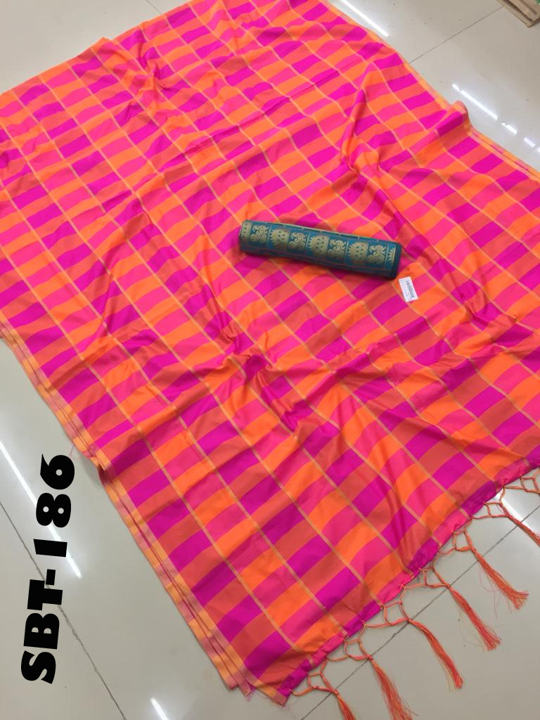 Uppada Checks Saree With Jhalar - Cotton Blend, 5.5 Mtr Length, 0.8 Mtr Blouse | Zari Work, Striped Pattern, Multicolour Design