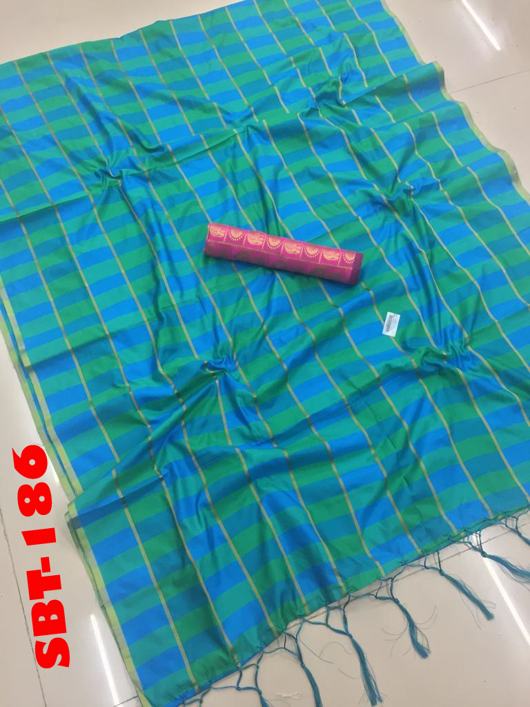 Uppada Checks Saree With Jhalar - Cotton Blend, 5.5 Mtr Length, 0.8 Mtr Blouse | Zari Work, Striped Pattern, Multicolour Design