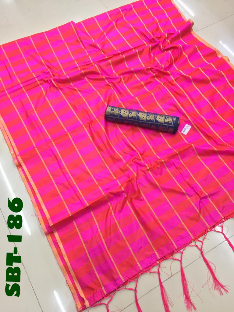 Uppada Checks Saree With Jhalar - Cotton Blend, 5.5 Mtr Length, 0.8 Mtr Blouse | Zari Work, Striped Pattern, Multicolour Design