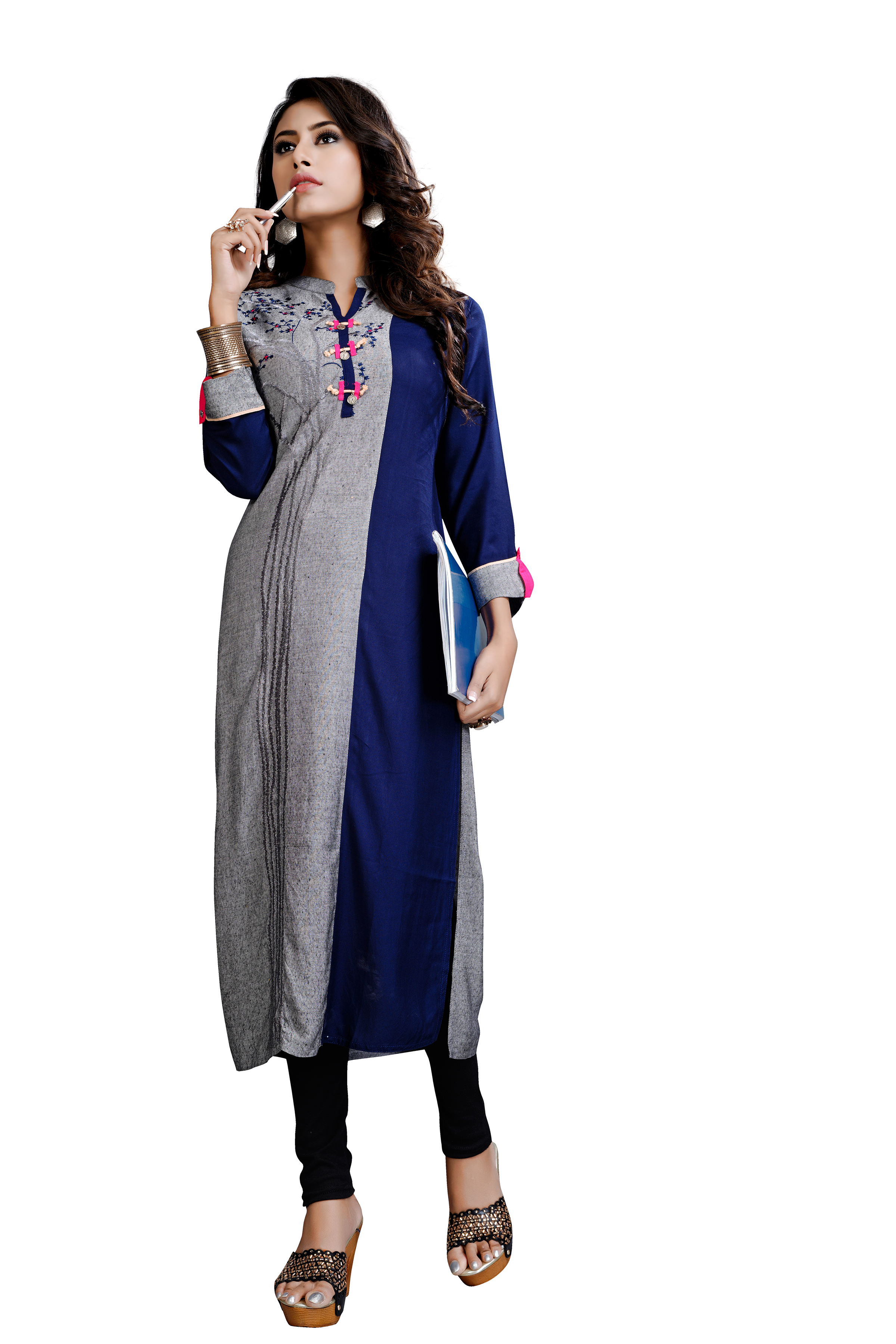 Grey & Blue Fancy Kurti