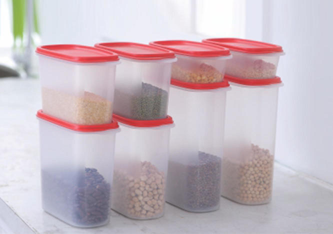 Tupperware Containers - Plastic Material, Tapering Rectangular Shape For Convenient Handling | Keeps Food Fresh Longer, Scratch-resistant Textured Surface, Easy To Clean, Airtight Seal