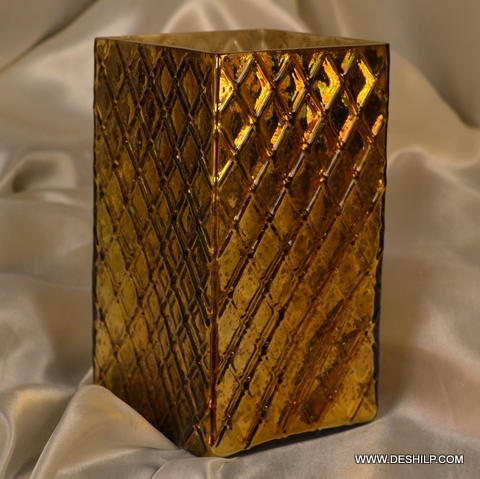 गोल्डन सिल्वर पिलर शेप ग्लास जार