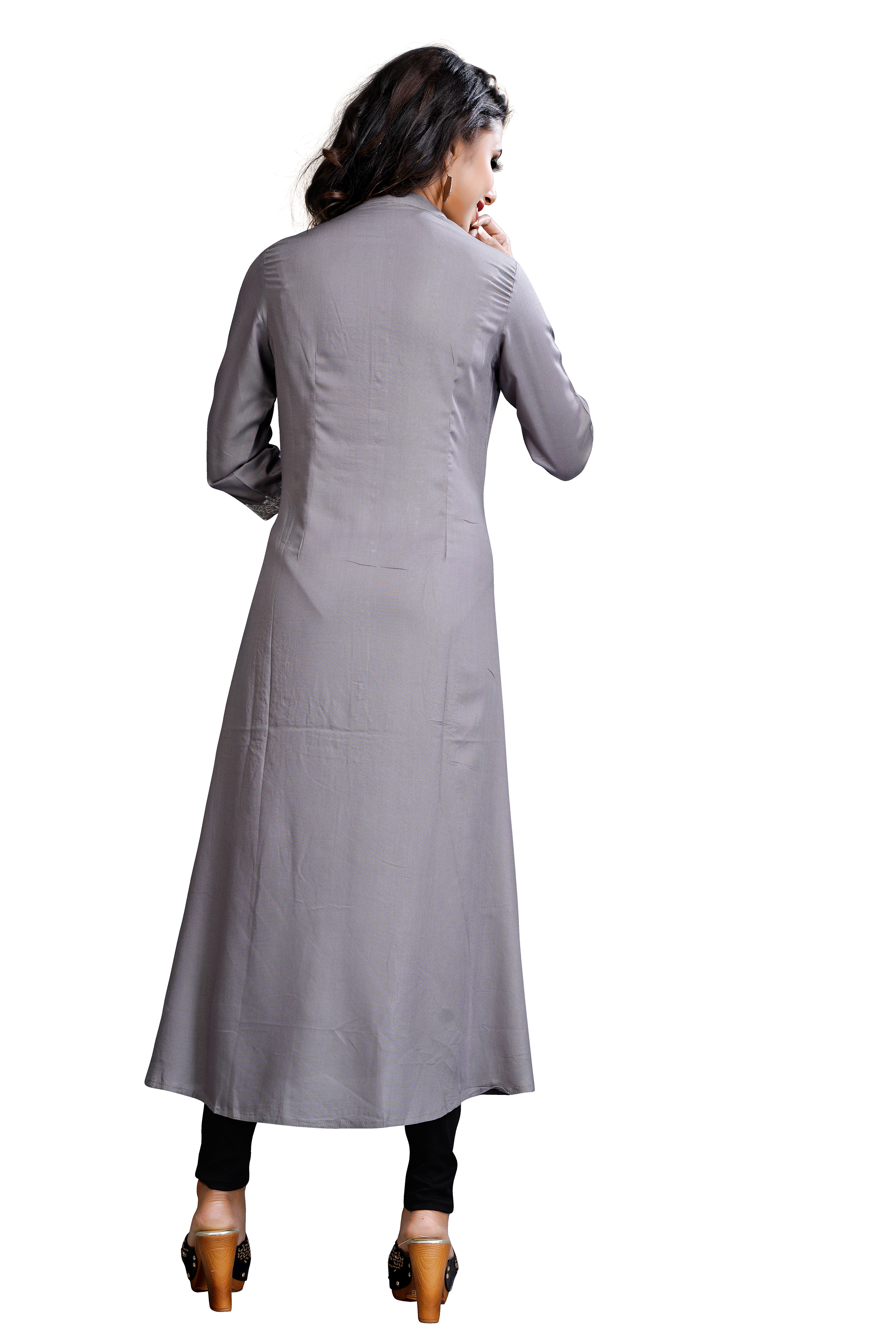 Cotton Kurti - 3/4th Sleeve, Grey With Latest Embroidery Design | Modern Style For Girls