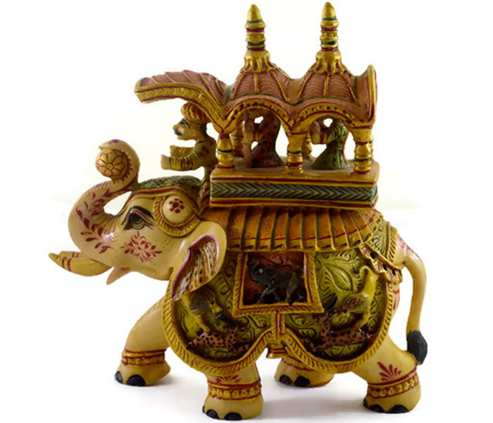 Indian Handmade Home Decorative Figurine Hand Painted Resin Elephant Huge Statue Size: 6.75" Inch