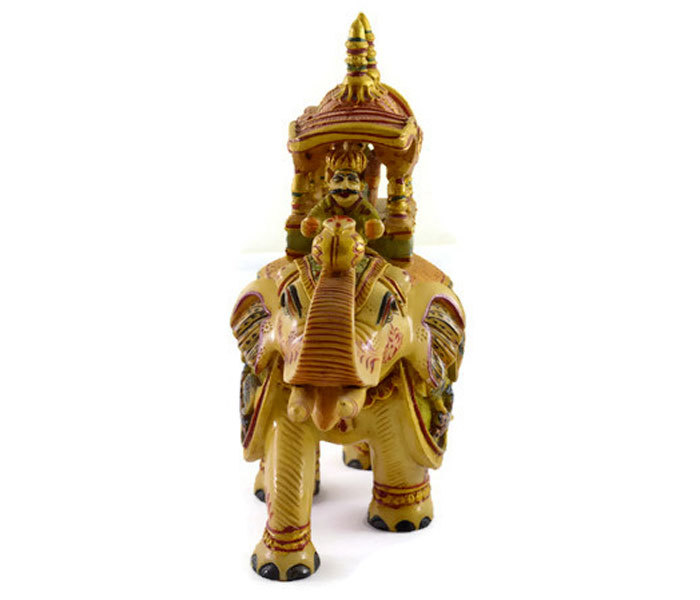 Indian Handmade Home Decorative Figurine Hand Painted Resin Elephant Huge Statue Size: 6.75" Inch