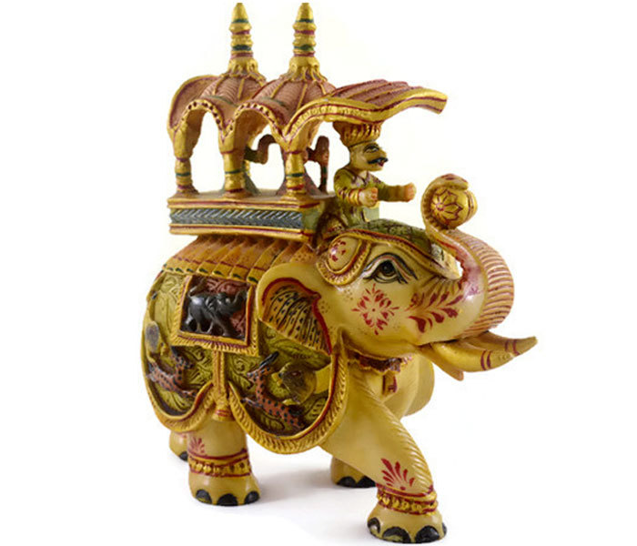 Indian Handmade Home Decorative Figurine Hand Painted Resin Elephant Huge Statue Size: 6.75" Inch