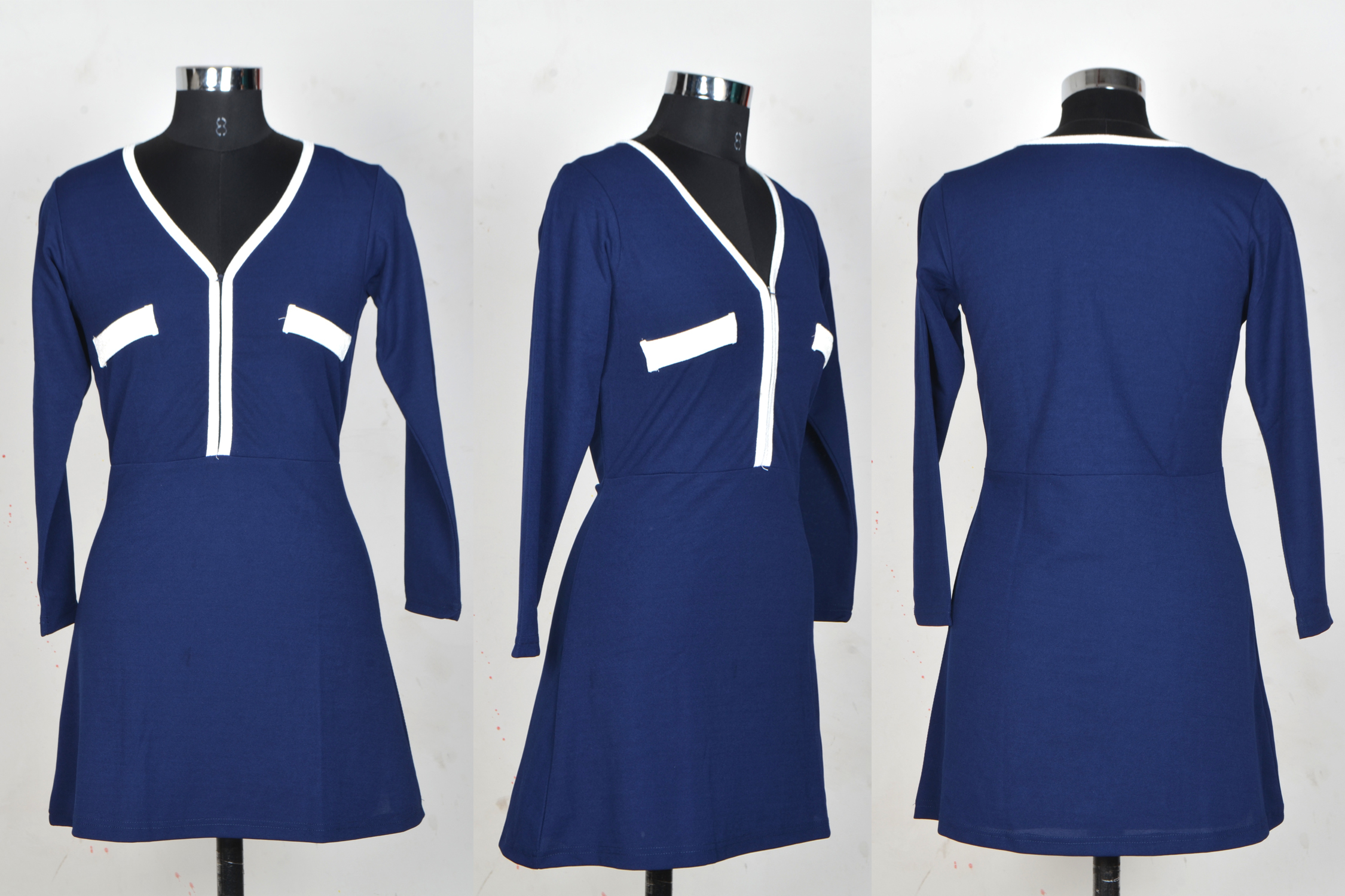 One Piece Dresses - Other Material, 38 Inch Length, Blue Color, Sizes: S, M, L, Xl, Xxl | Full Sleeves, Plain Pattern, Washable, No Fade