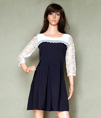 Summer Dresses Online - Crepe Fabric, Length 35-36 Inch, Navy Blue, Sizes S-xxl, Short Sleeves, Plain Pattern, No Fade, Washable