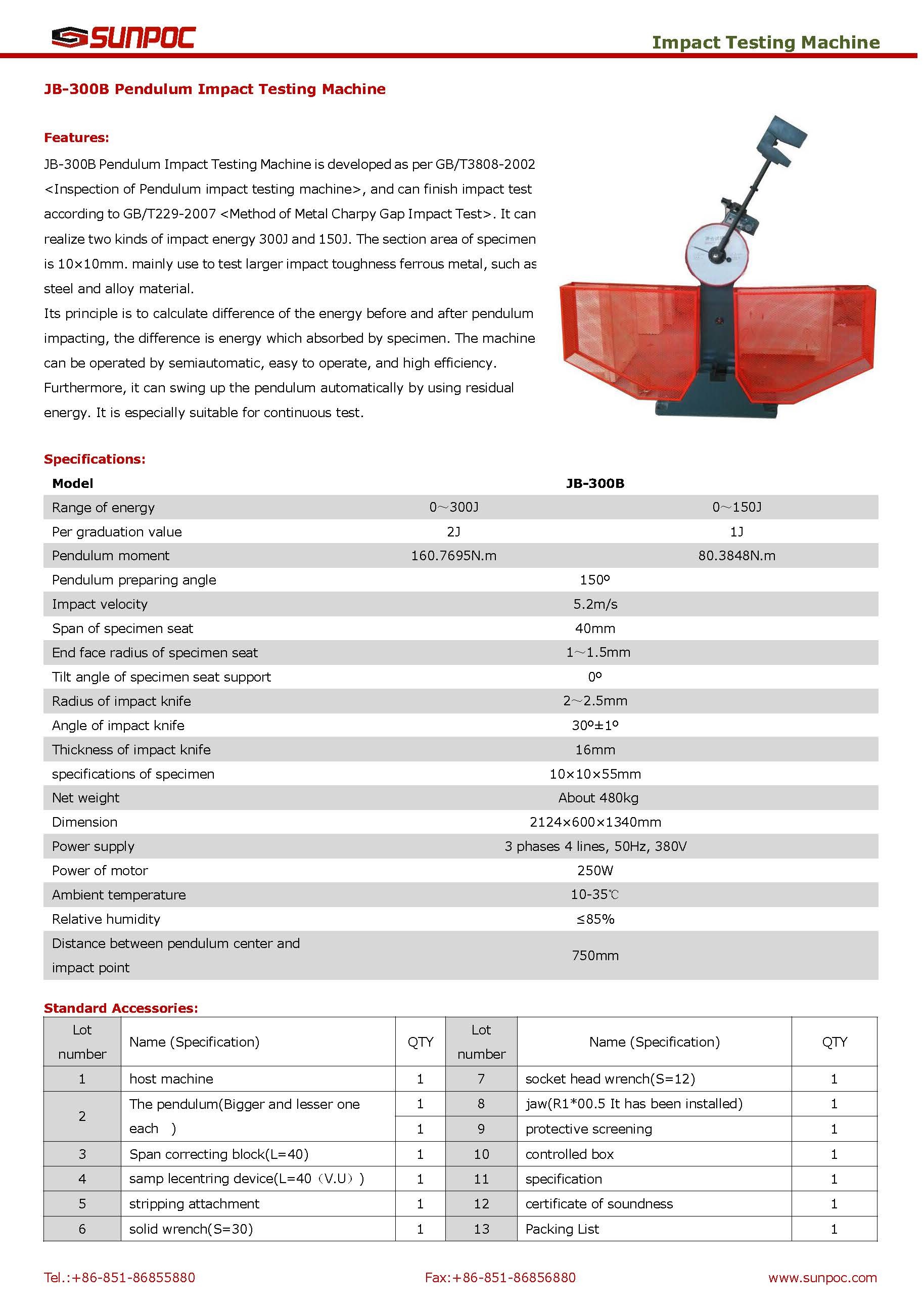 Jb-300b Pendulum Impact Testing Machine Machine Weight: About 480kg  Kilograms (Kg)