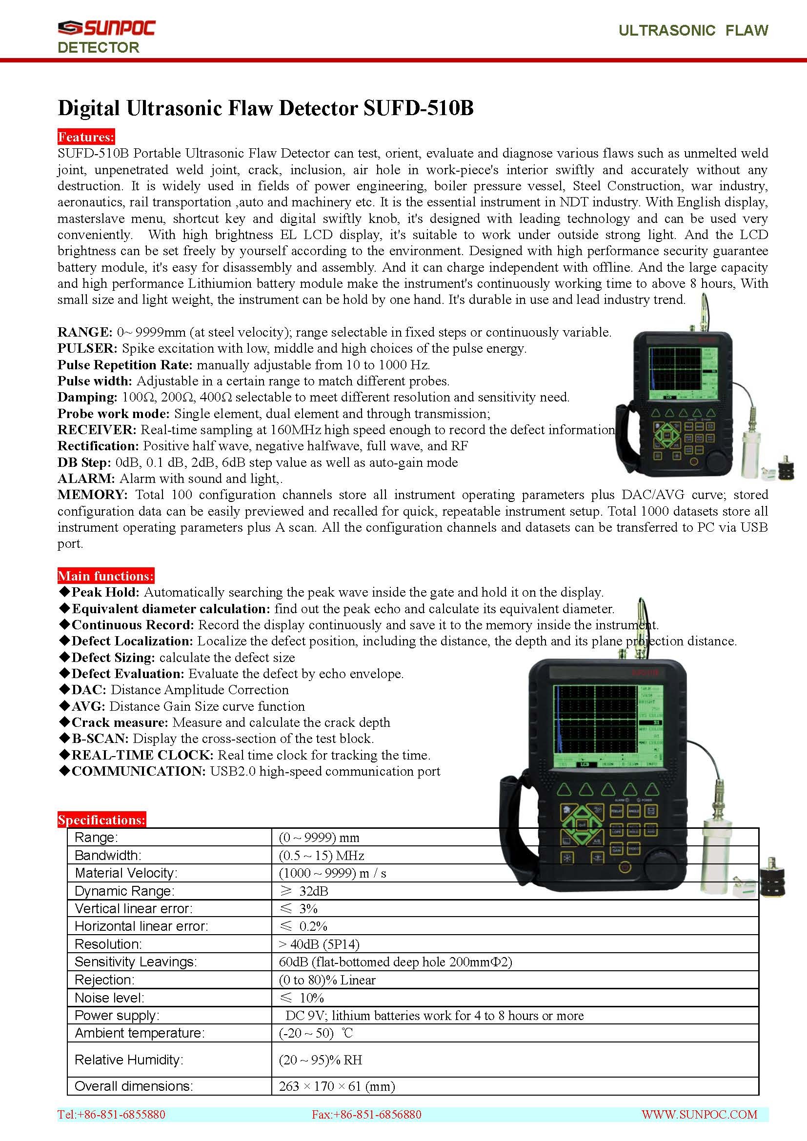 Digital Ultrasonic Flaw Detector Sufd-510b Dimension(l*w*h): 263 * 170 * 61 Millimeter (Mm)