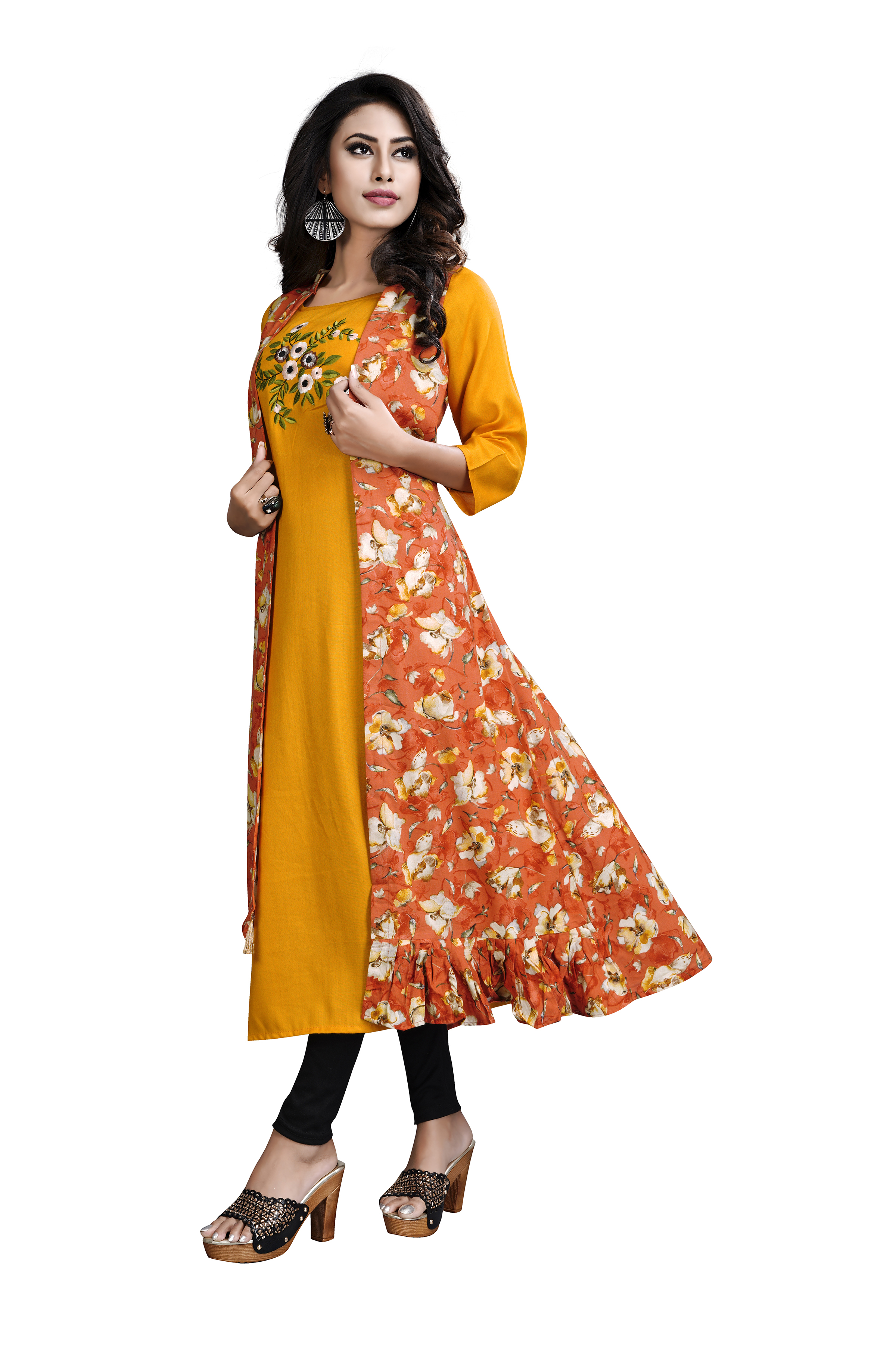 Yellow Printed Cotty With Kurti