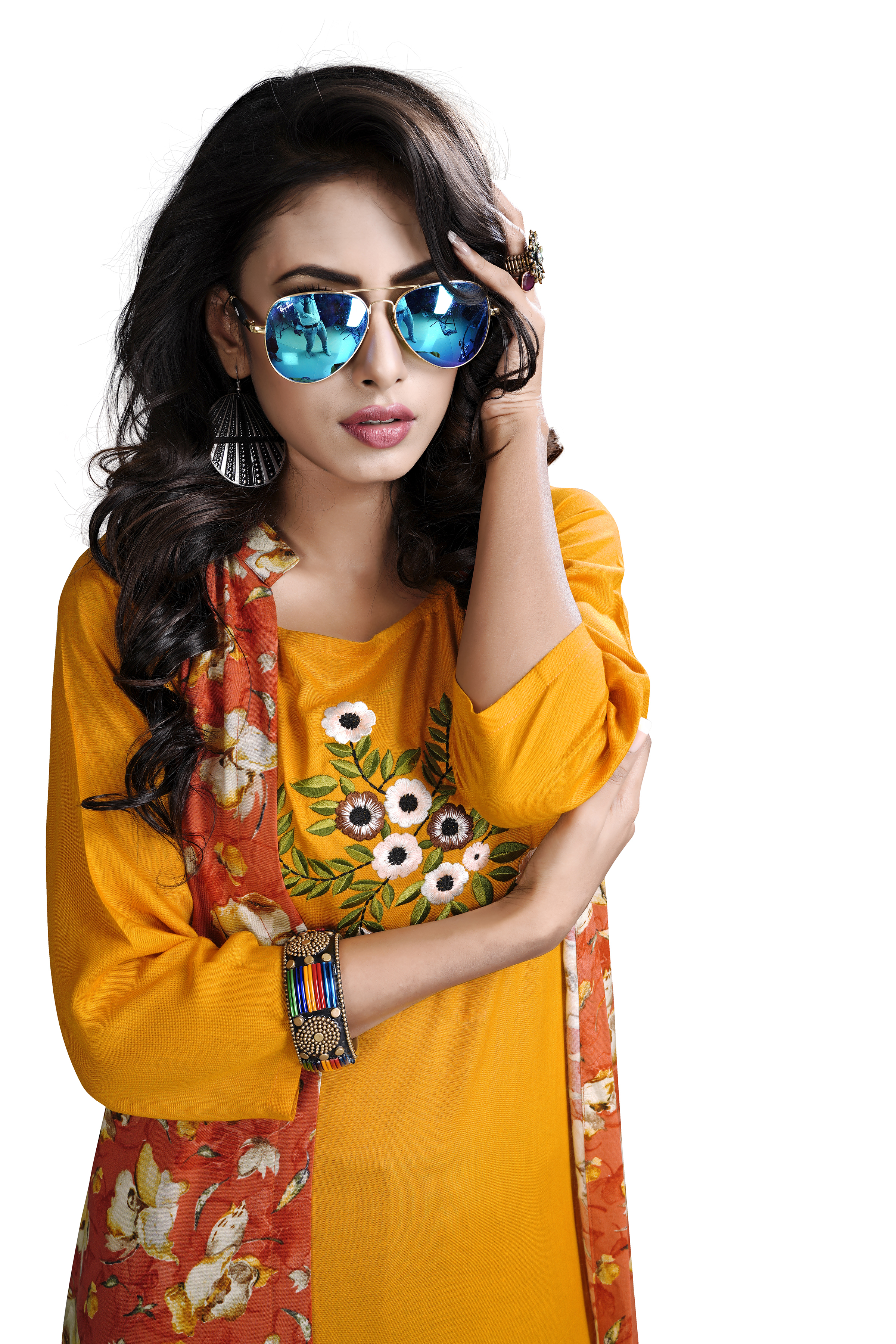 Yellow Printed Cotty With Kurti
