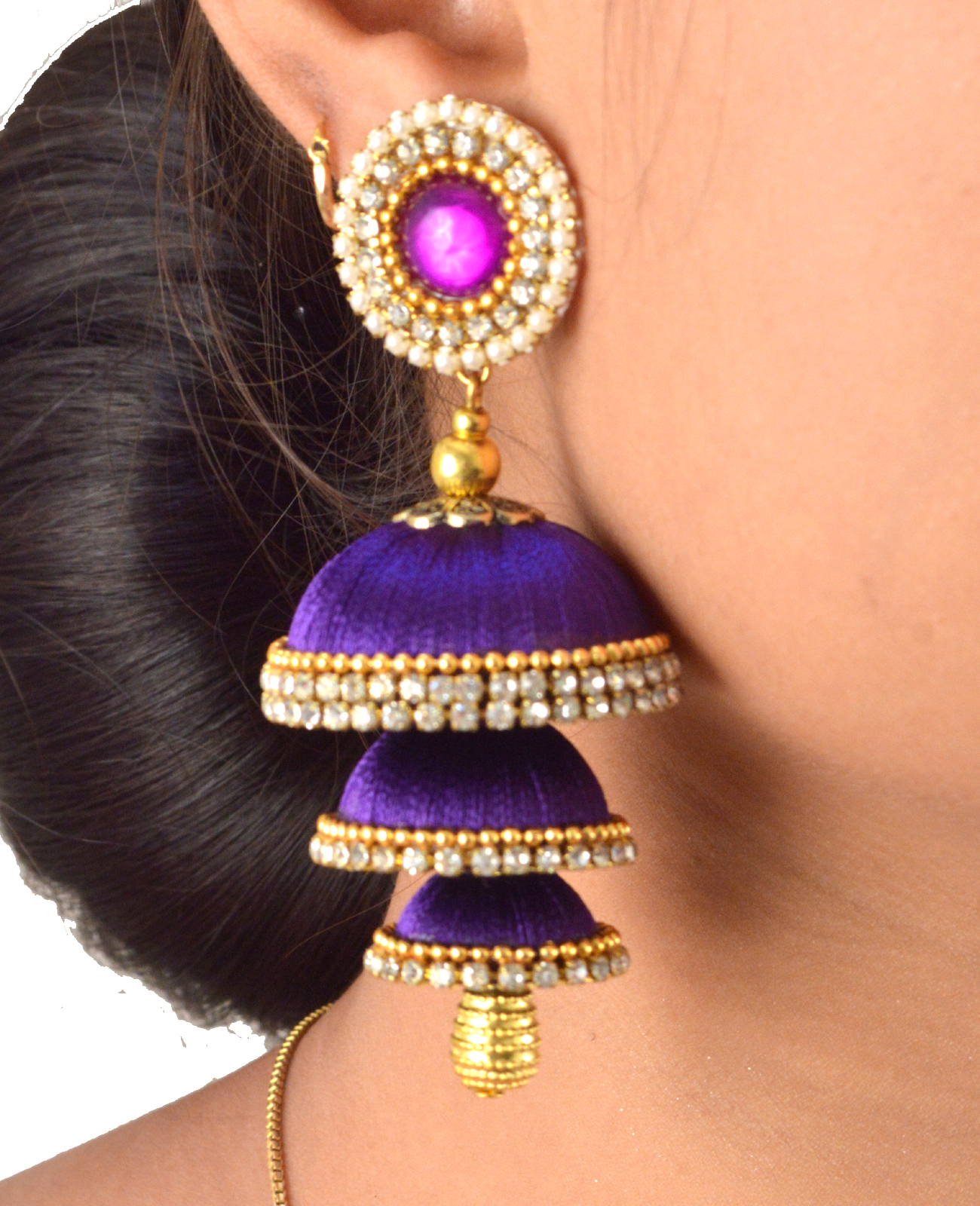 Handmade Traditional Silk Thread Purple Jhumka Earrings