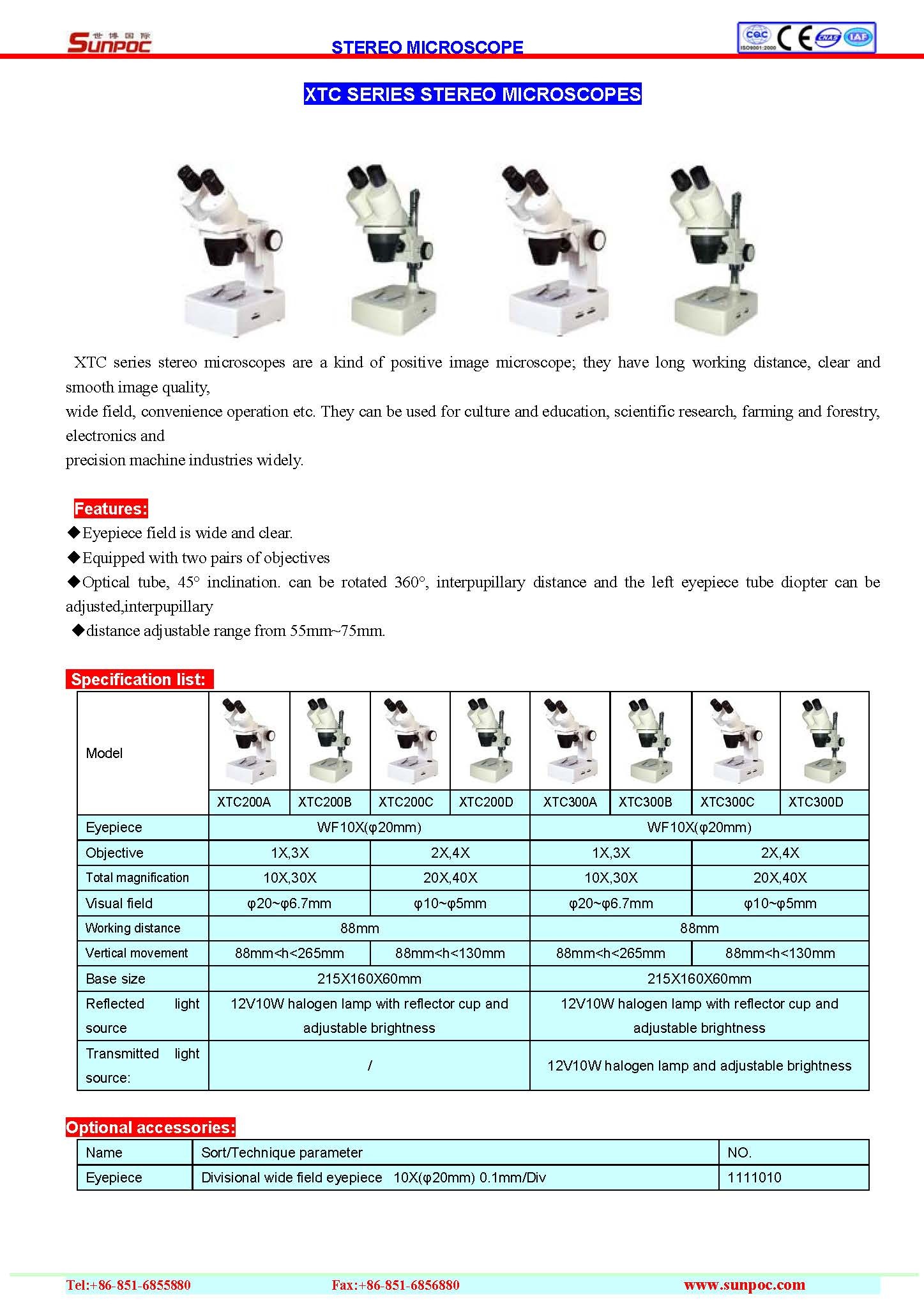 Stereo Microscopes - Binocular, 45â° Inclination, 360â° Rotatable Optical Tube | Wide Field Eyepiece, Adjustable Interpupillary Distance, Long Working Distance