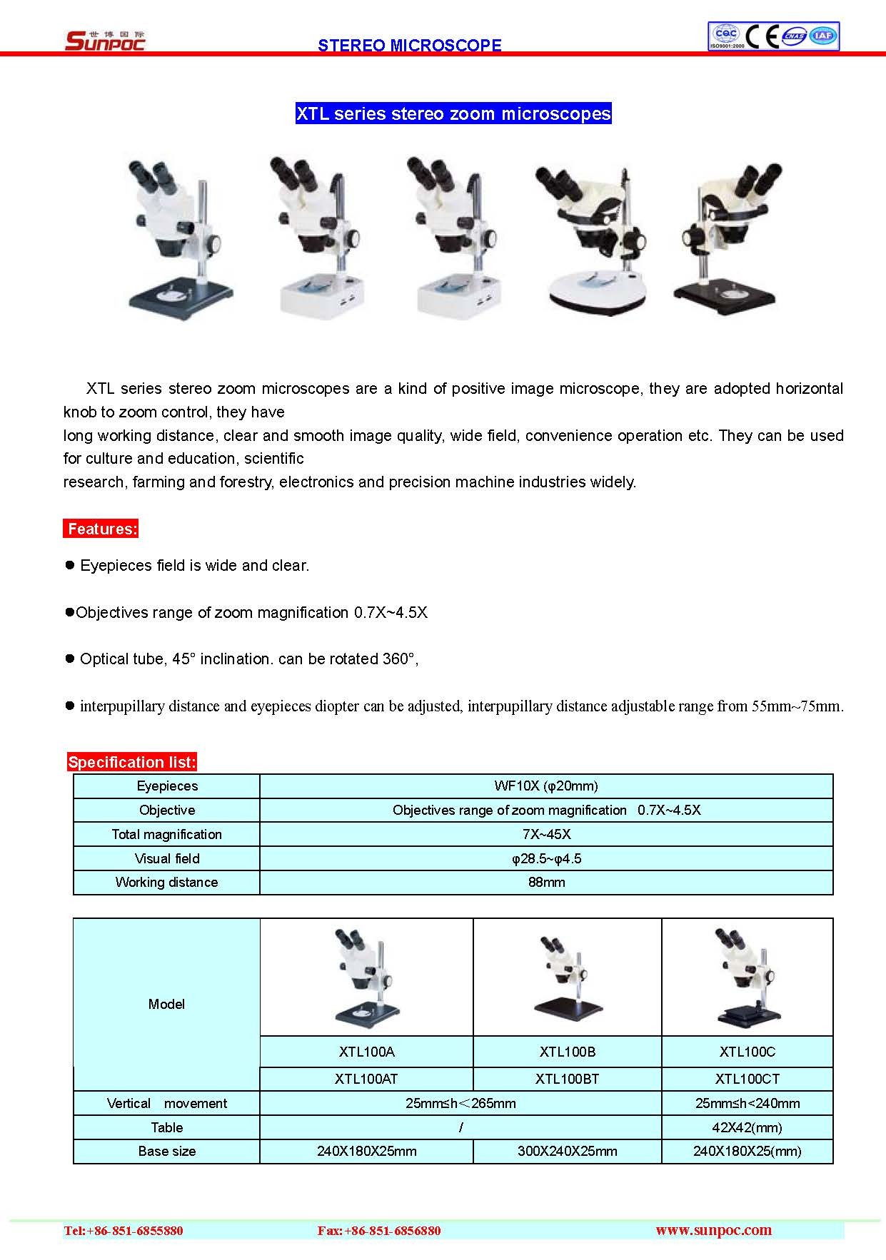 Stereo Microscopes - Binocular, 45â° Inclination, 360â° Rotatable Optical Tube | Wide Field Eyepiece, Adjustable Interpupillary Distance, Long Working Distance