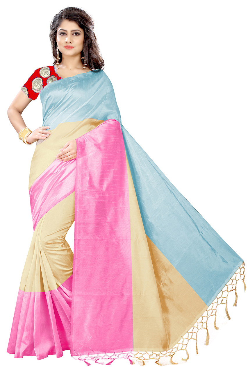 Printed Asam Silk - Cotton Silk Saree Length 5.5 Mtr Blouse Length 0.8 Mtr | Colors: Green Pink Blue Pattern: Printed Work Type: Other Indian