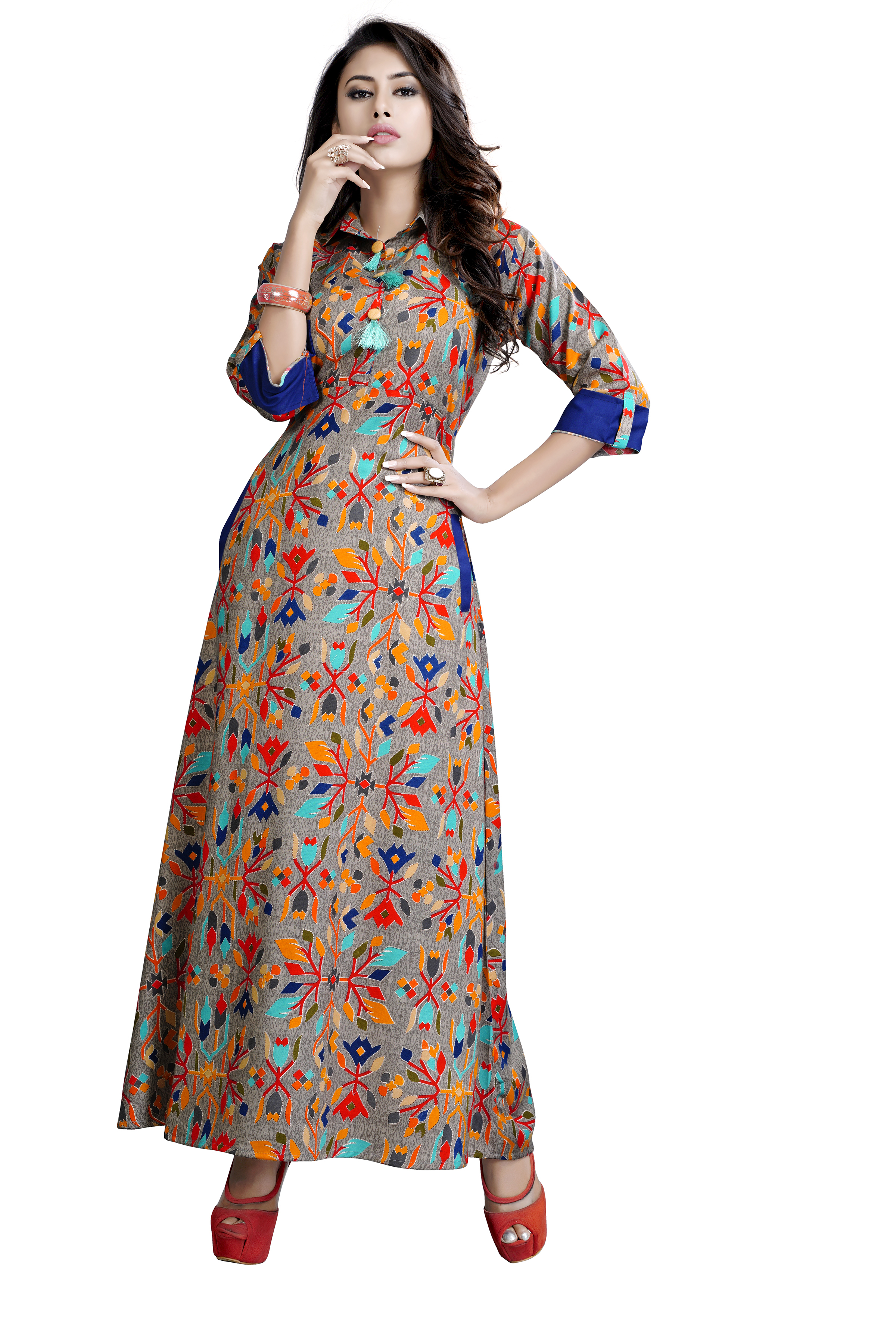 Multi Color Long Printed Kurti