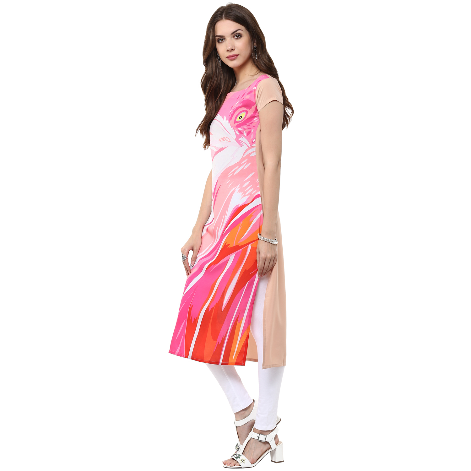 Ladies Digital Printed Kurtis - Cotton Blend, Sizes: S, M, L, Xl, Xxl, Xxxl | Color: Pink, Sleeve Style: Short, Pattern: Printed, Style: Western, Ideal For Summer Parties