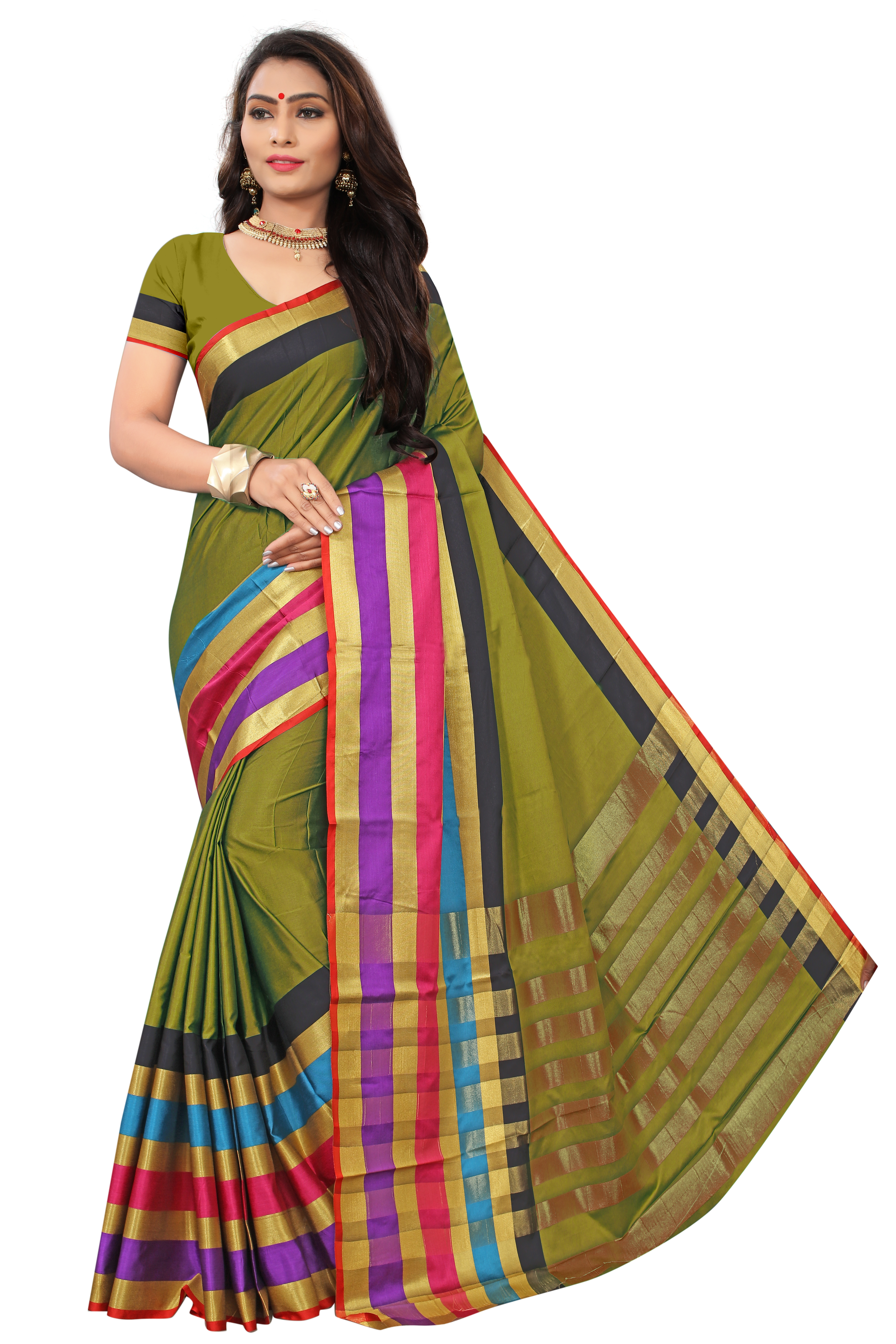 Heavy Printed Cotton Silk Saree - Cotton Silk, Length: 5.5 Mtr, Blouse Length: 0.8 Mtr | Multiple Colors, Printed Pattern, South Style