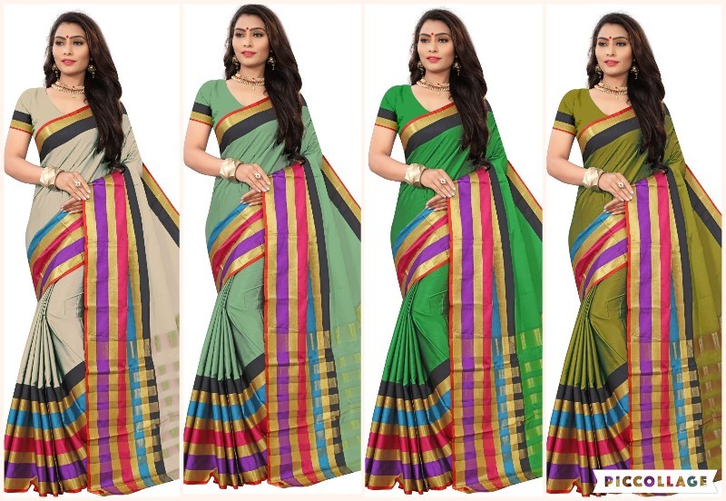 Heavy Printed Cotton Silk Saree - Cotton Silk, Length: 5.5 Mtr, Blouse Length: 0.8 Mtr | Multiple Colors, Printed Pattern, South Style