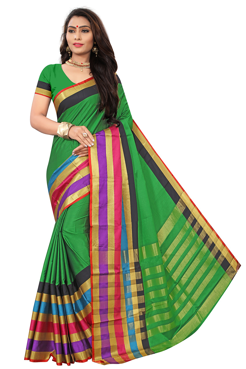 Heavy Printed Cotton Silk Saree - Cotton Silk, Length: 5.5 Mtr, Blouse Length: 0.8 Mtr | Multiple Colors, Printed Pattern, South Style