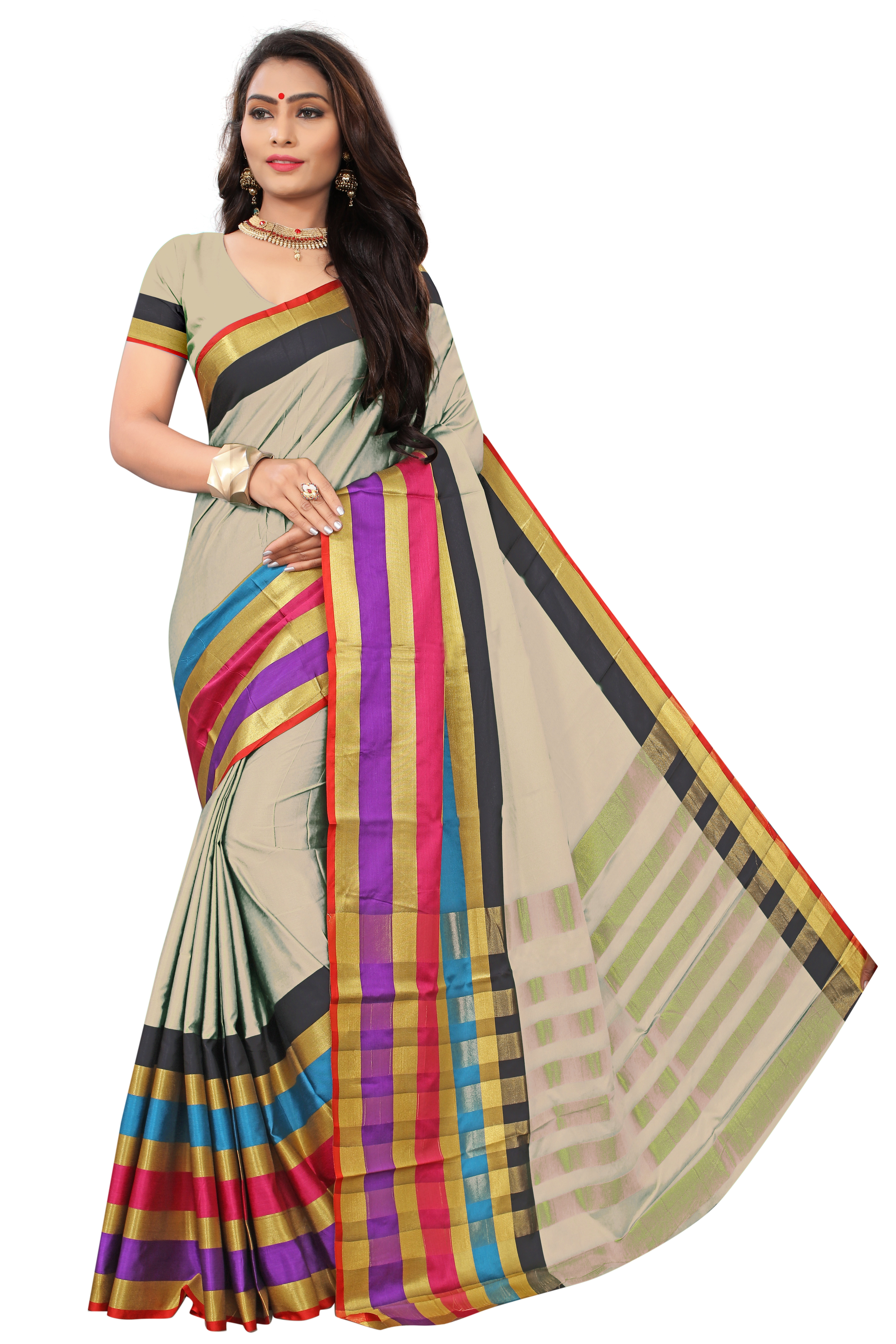 Heavy Printed Cotton Silk Saree - Cotton Silk, Length: 5.5 Mtr, Blouse Length: 0.8 Mtr | Multiple Colors, Printed Pattern, South Style