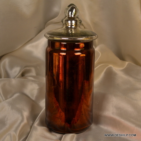 Brown Long Glass Color Jar With Lid