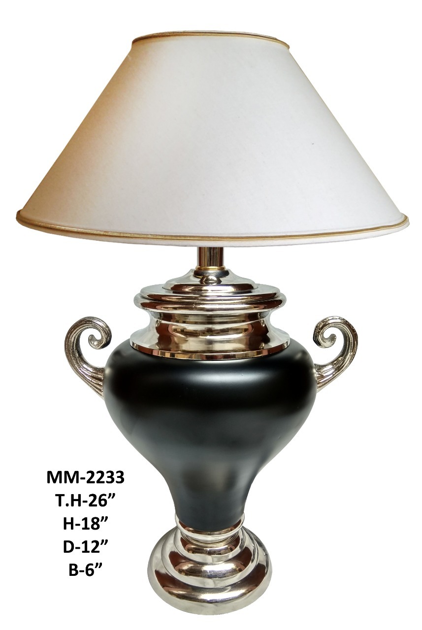 Silver & Black Set Of Three Home Decorative Table Lamp With Leaf