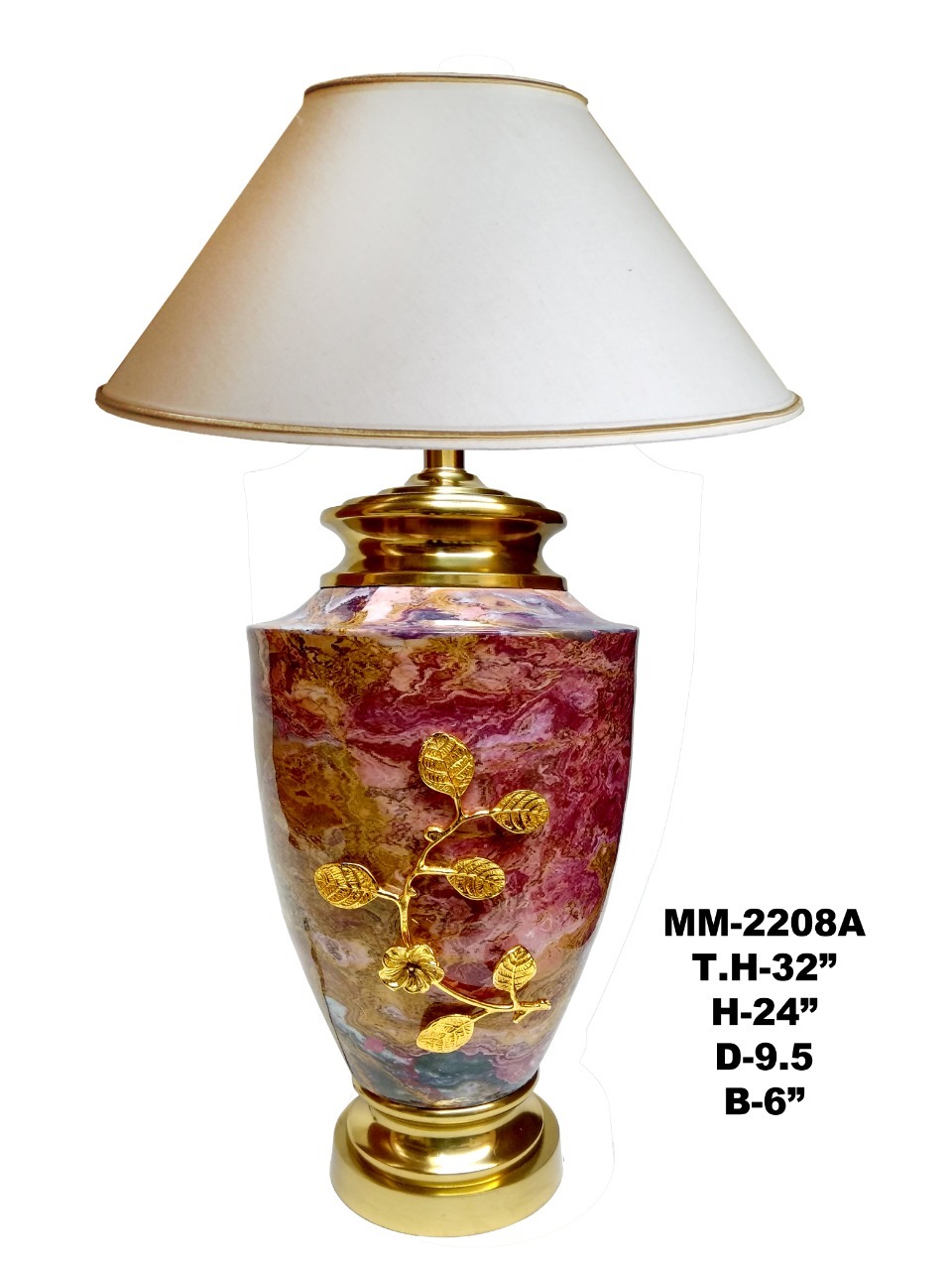 Brass Decorative Table Lamp With White Shade Size: T.h:26" H:18" D-9" B-6"