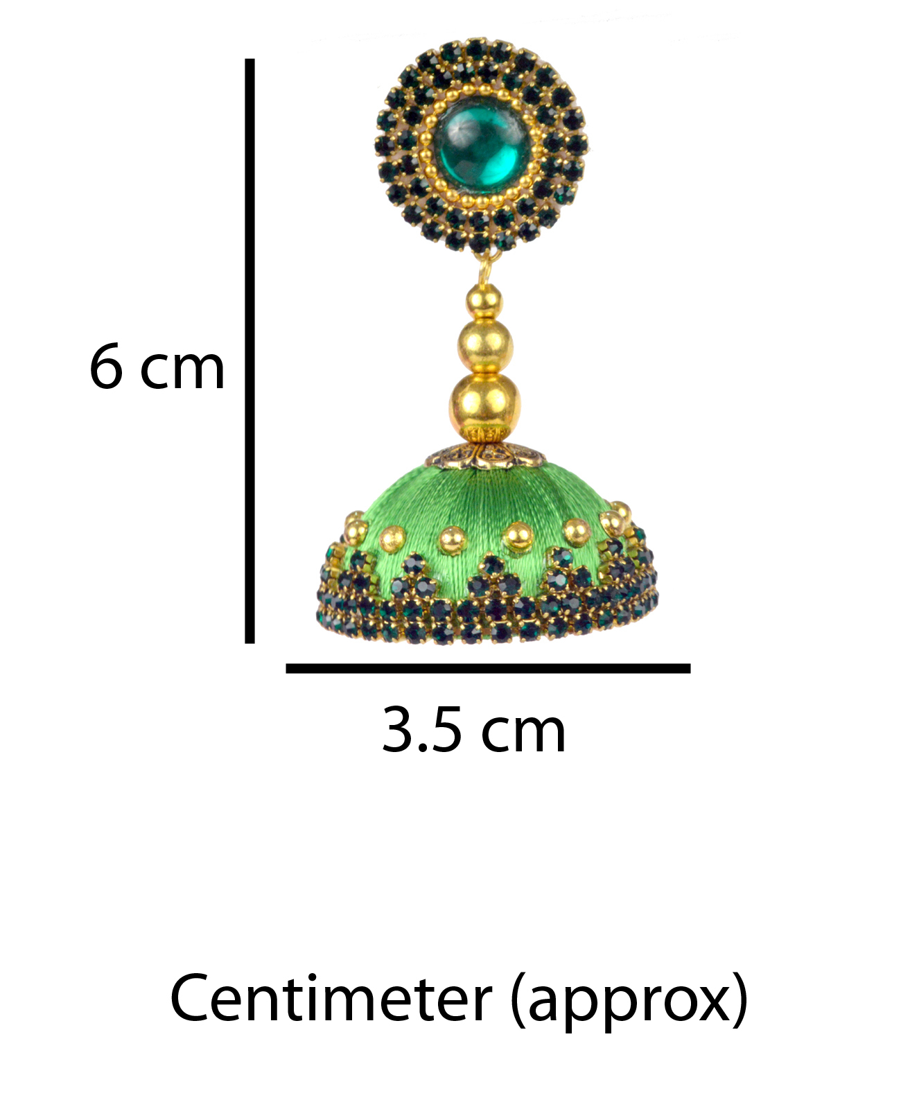 Fashion Silk Thread Earrings - 100% Anti-allergic, Green Cup Stone | Stylish Jhumka With Matching Stud, Ideal For Weddings And Parties