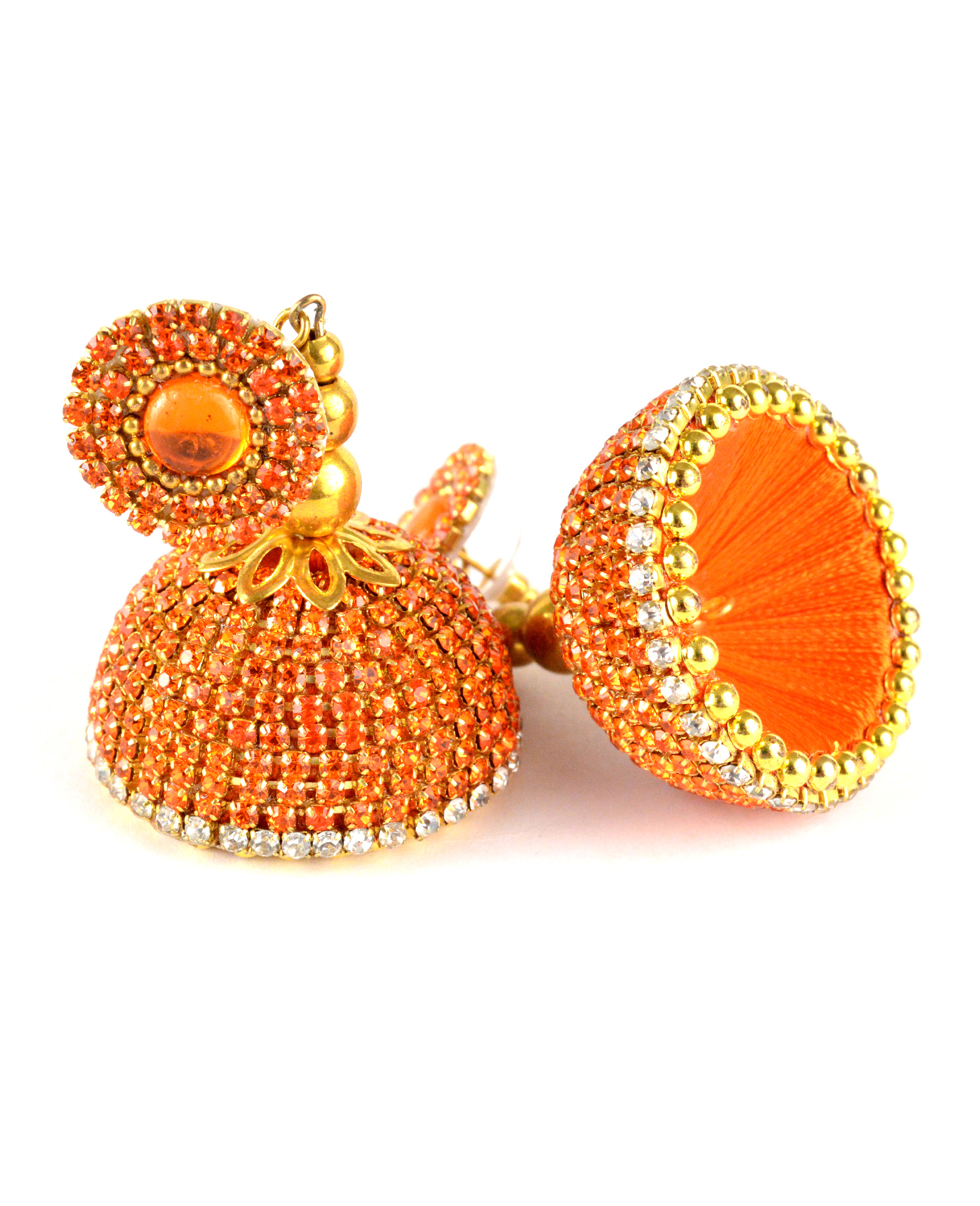 Silk Thread Orange Stone Earrings