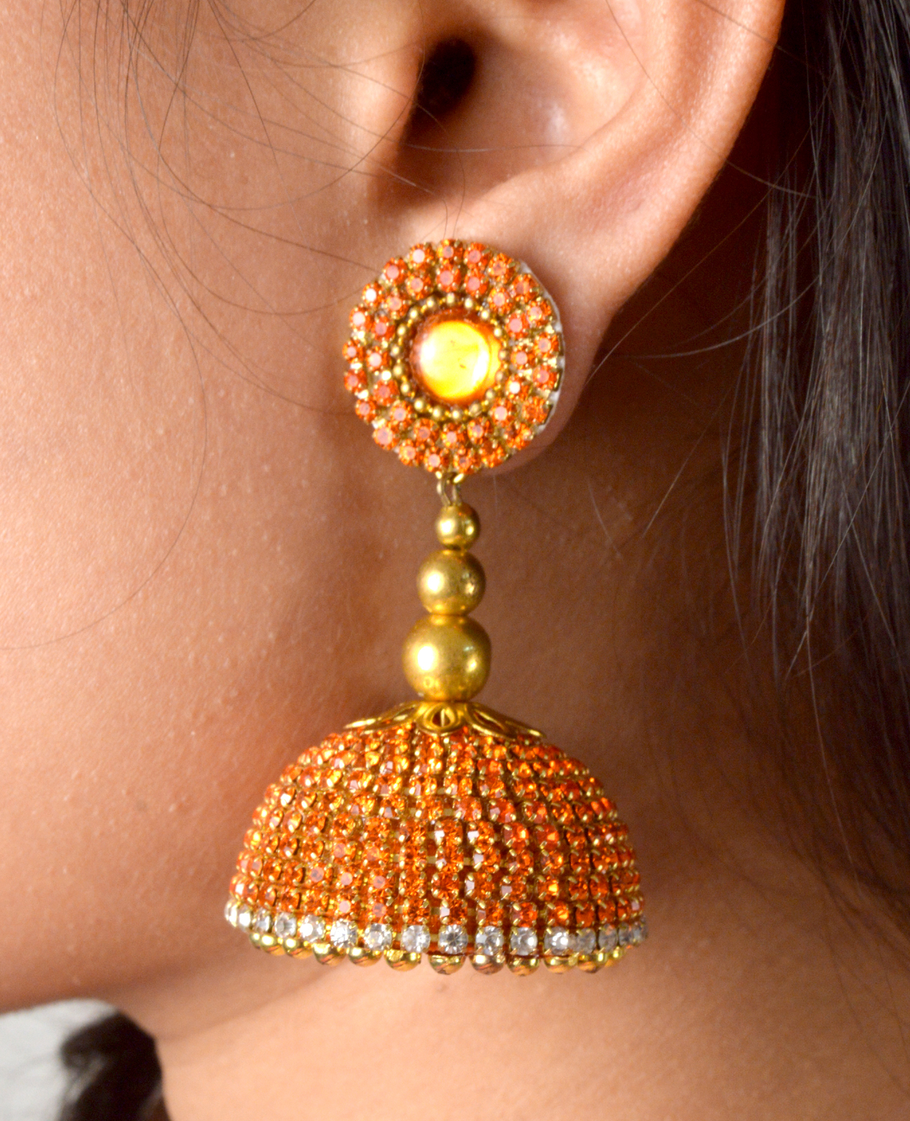 Silk Thread Orange Stone Earrings