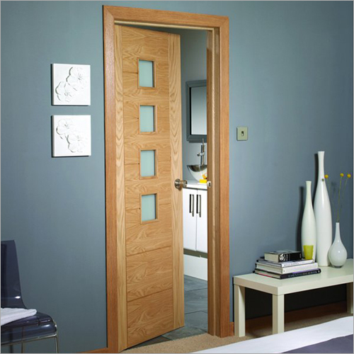 Interior Wooden Door - Oak Finish, Customizable Dimensions, 4 Glass Panels Included, 1 Year Warranty, Durable and Sturdy Design